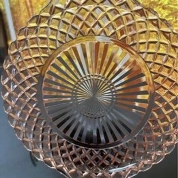 Vtg Anchor Hocking WATERFORD Waffle Pattern Depression Glass cake plate Tray - Picture 4 of 5